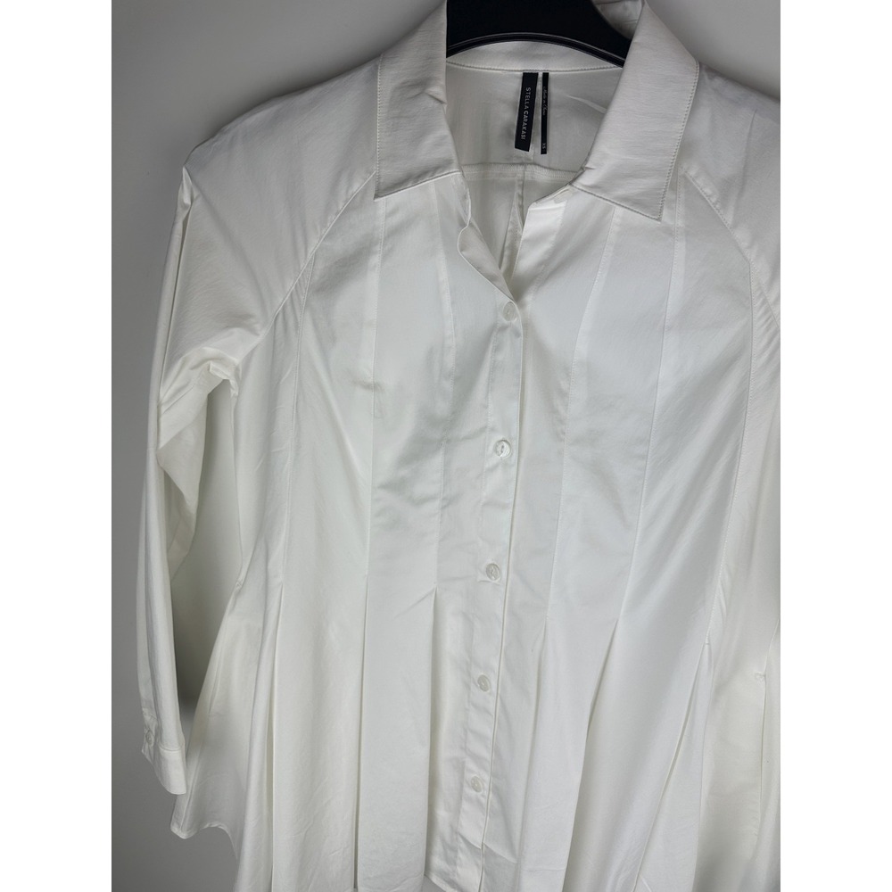 Stella Carakasi Showstopper Shirt White Button up Tunic Blouse Pleated Pocket XS - Picture 4 of 16
